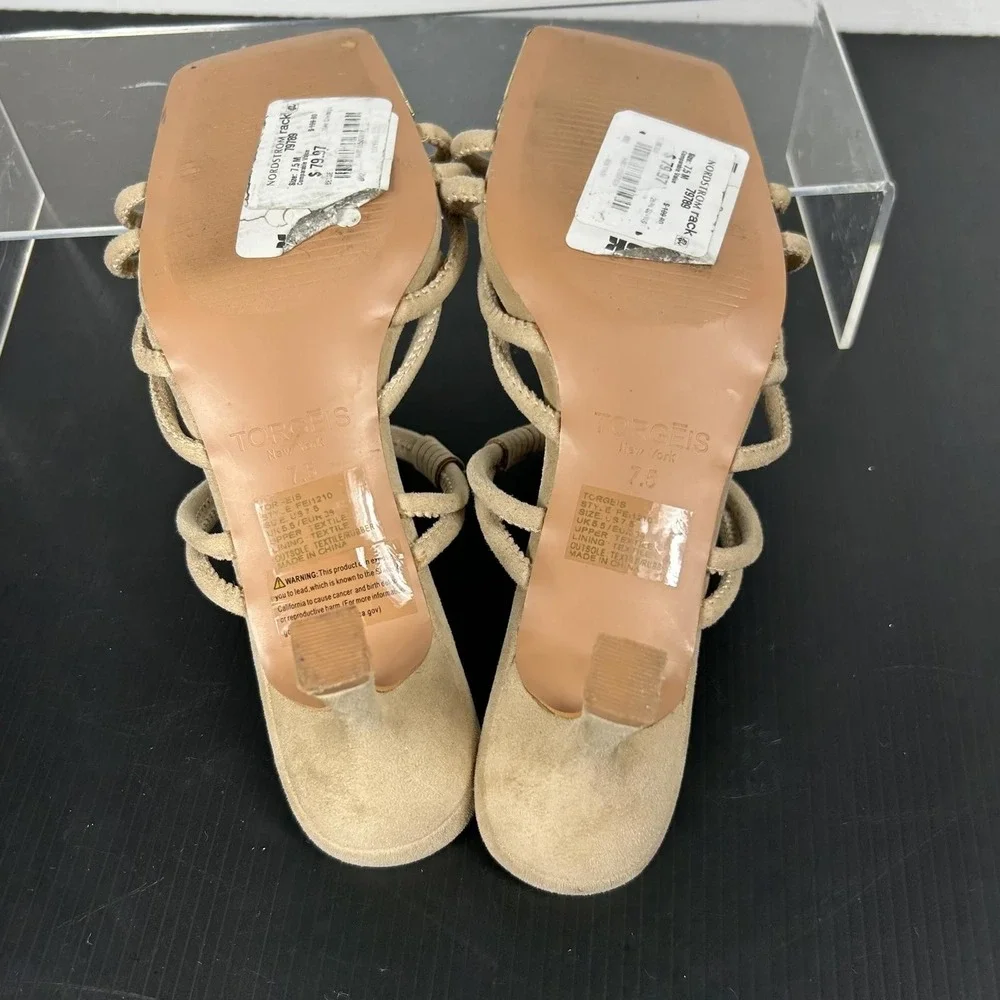 Torgeis New York Size 7.5 Suede Tan Sandals Strappy Heel Mule NEW MEDINILLA $100